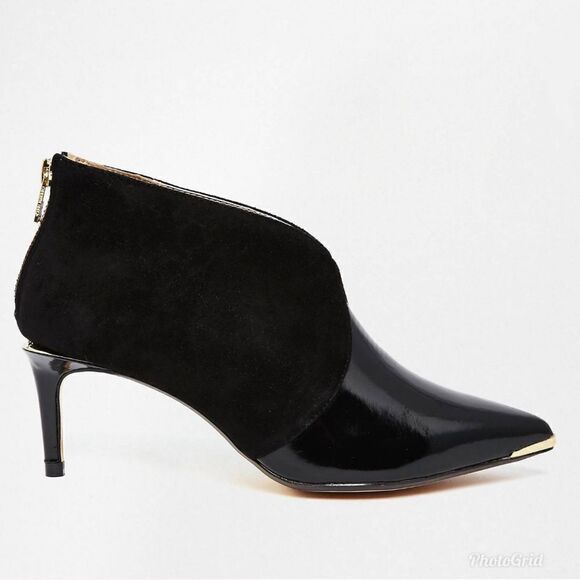 Ted Baker Hainns Suede Leather and Gold Heeled Pointed Toe Ankle Shoe Boots - Picture 2 of 16